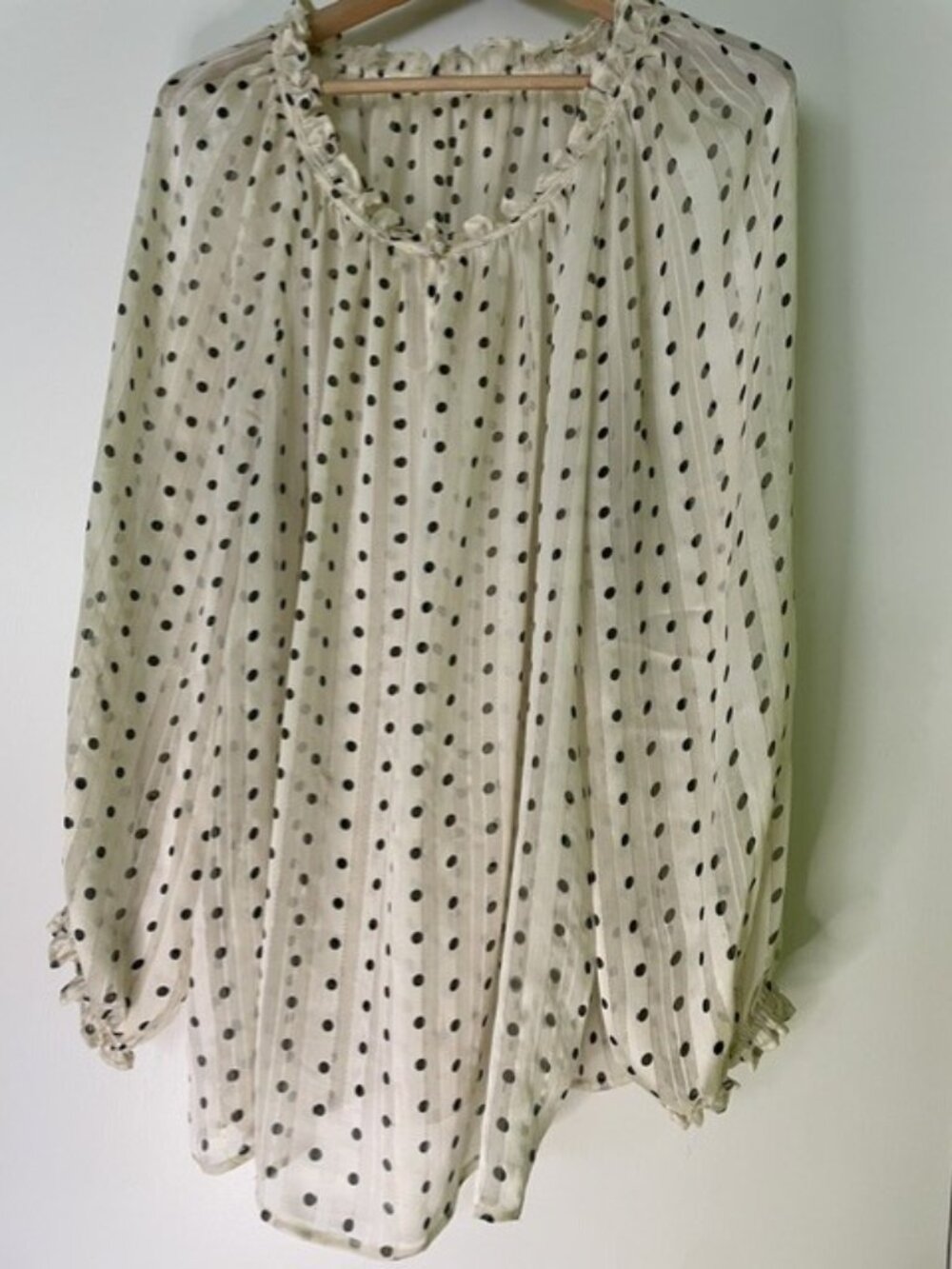 Chic Soul Cream Blouse with Black Polka Dots, 3X
